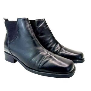 Danelle Leather Pull On Square Toe Chelsea Boots Size 9.5 M Black Brazil Y2K